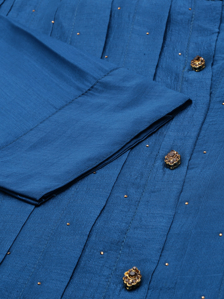 Neerus Peacock Anarkali Curved Blended Kurtas