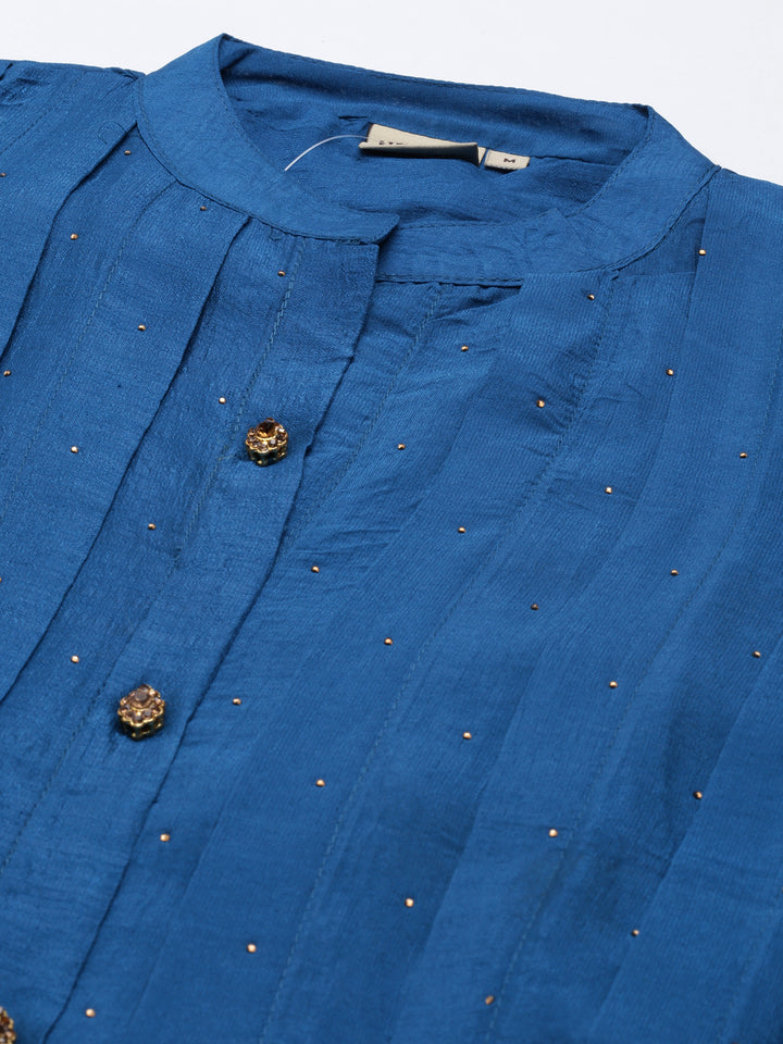 Neerus Peacock Anarkali Curved Blended Kurtas