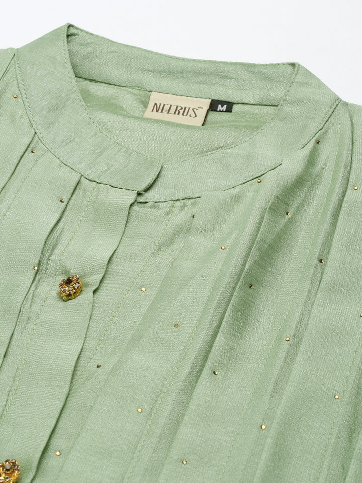 Neerus Pista Anarkali Curved Blended Kurtas