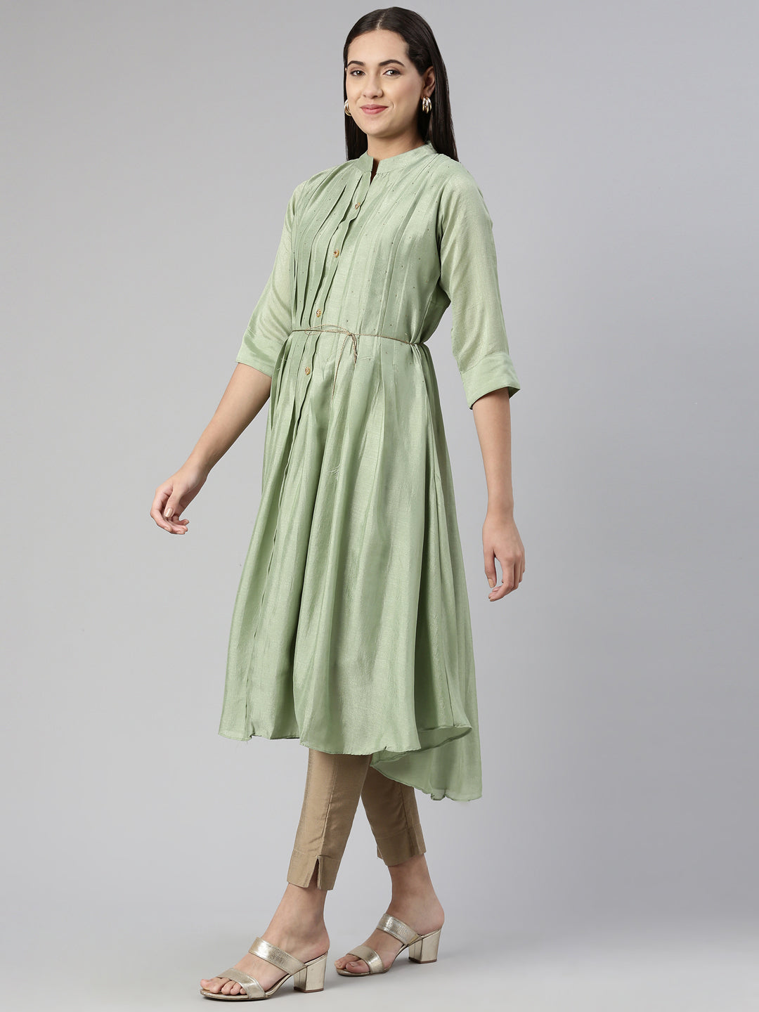 Neerus Pista Anarkali Curved Blended Kurtas