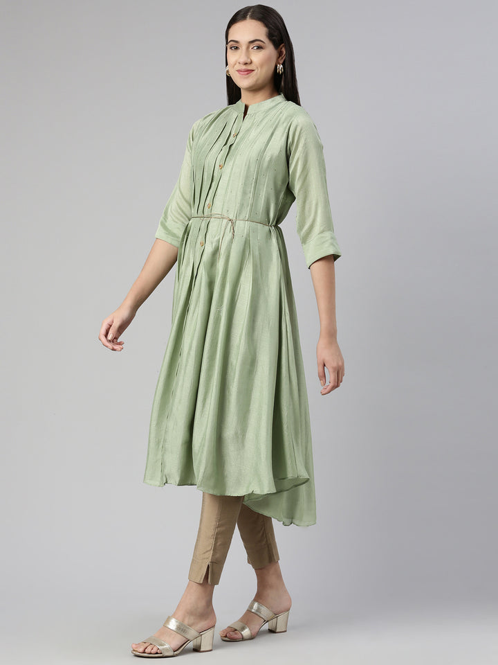 Neerus Pista Anarkali Curved Blended Kurtas