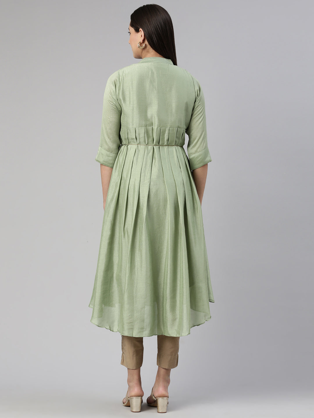 Neerus Pista Anarkali Curved Blended Kurtas