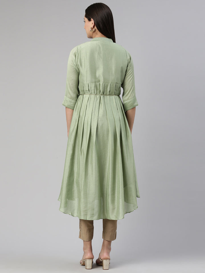 Neerus Pista Anarkali Curved Blended Kurtas