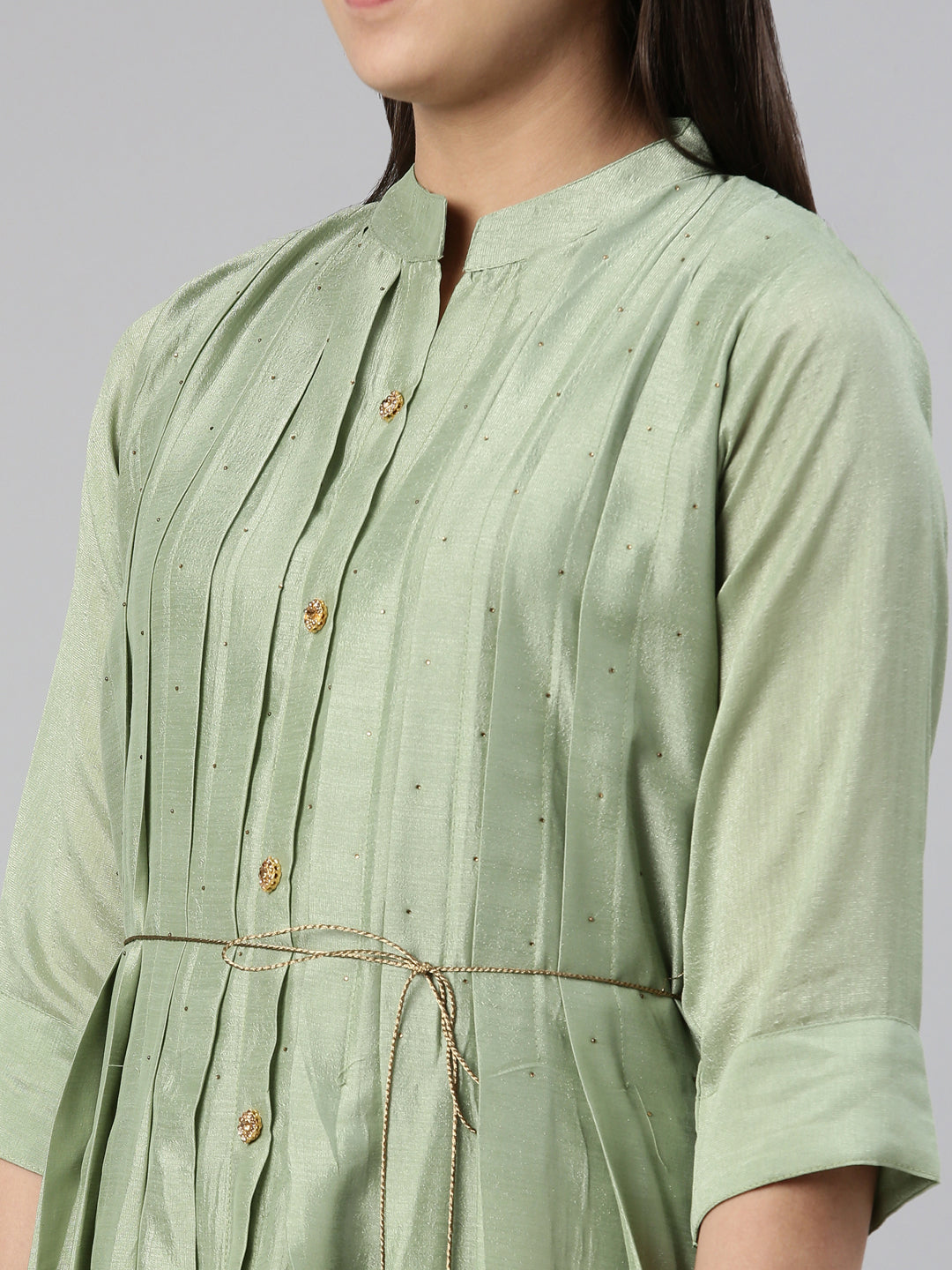 Neerus Pista Anarkali Curved Blended Kurtas
