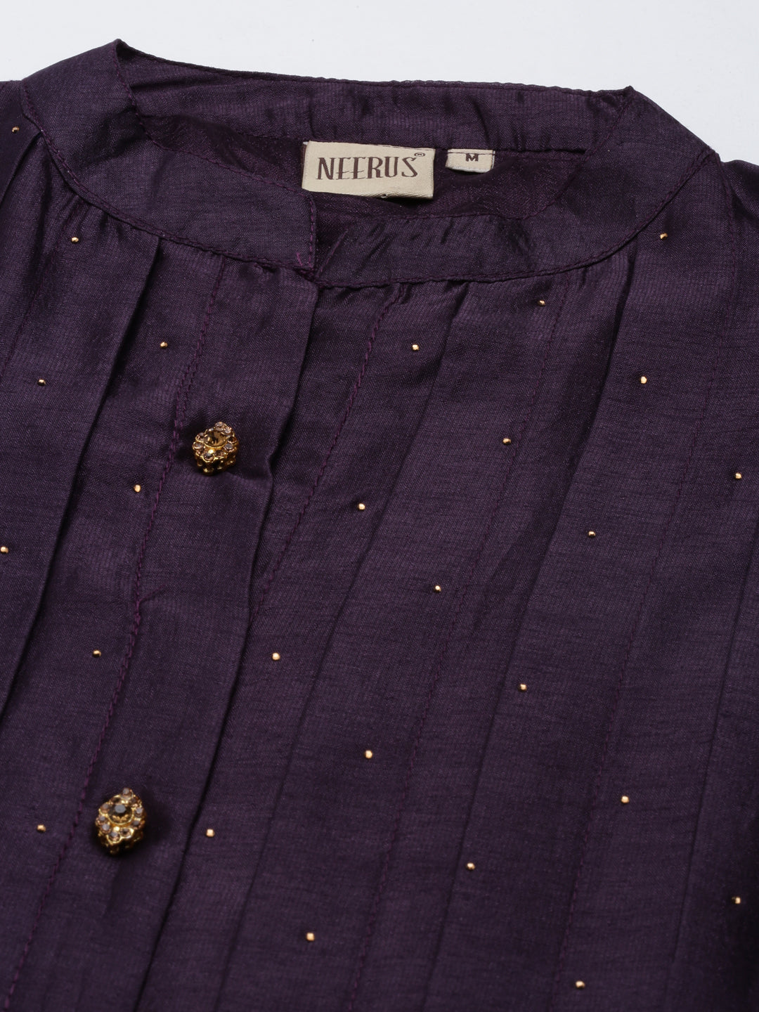 Neerus Purple Anarkali Curved Blended Kurtas