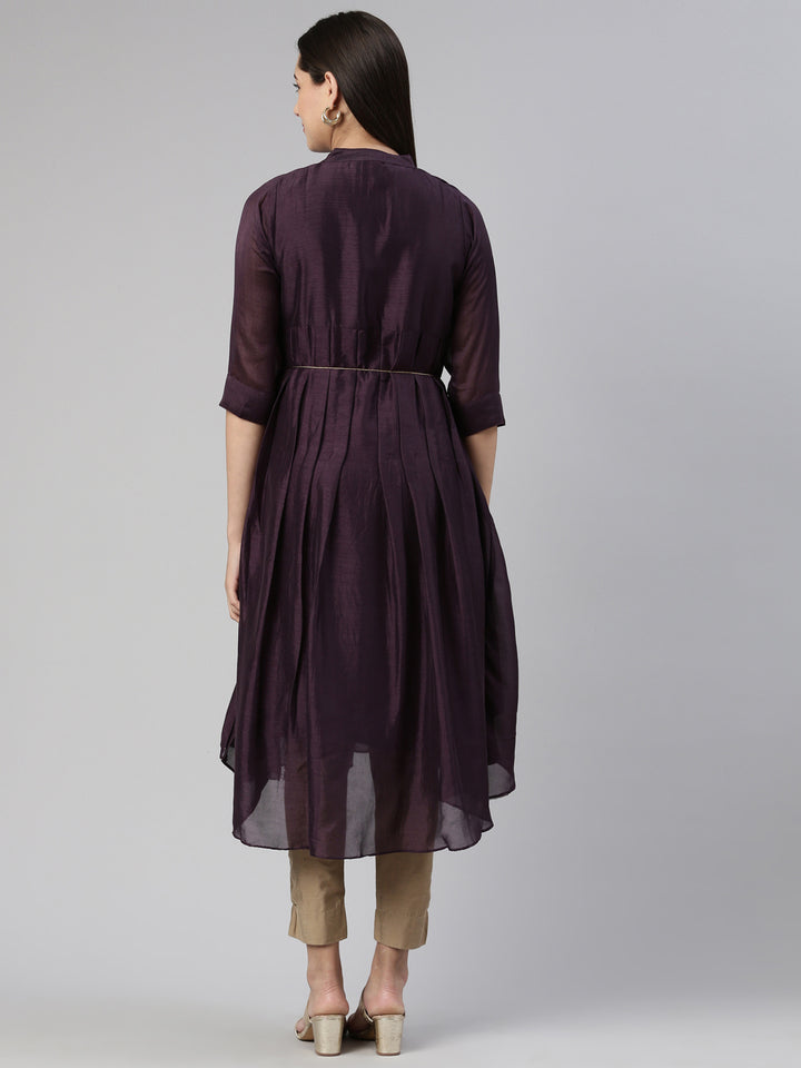 Neerus Purple Anarkali Curved Blended Kurtas