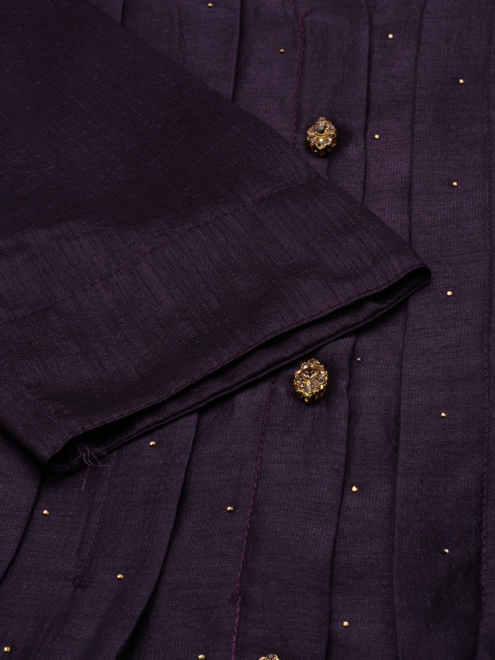 Neerus Purple Anarkali Curved Blended Kurtas