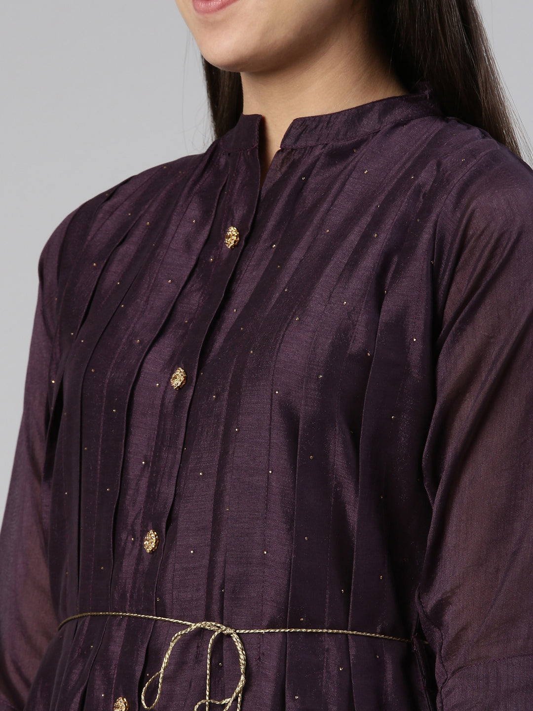 Neerus Purple Anarkali Curved Blended Kurtas