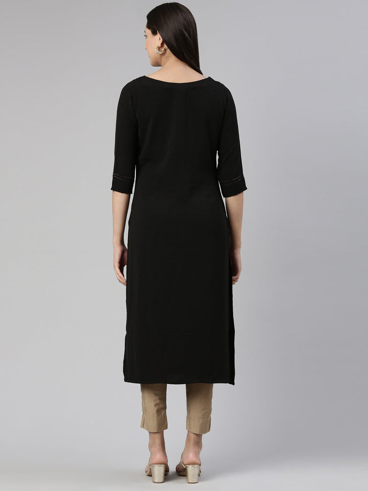 Neerus Black Straight Straight Cotton Kurtas