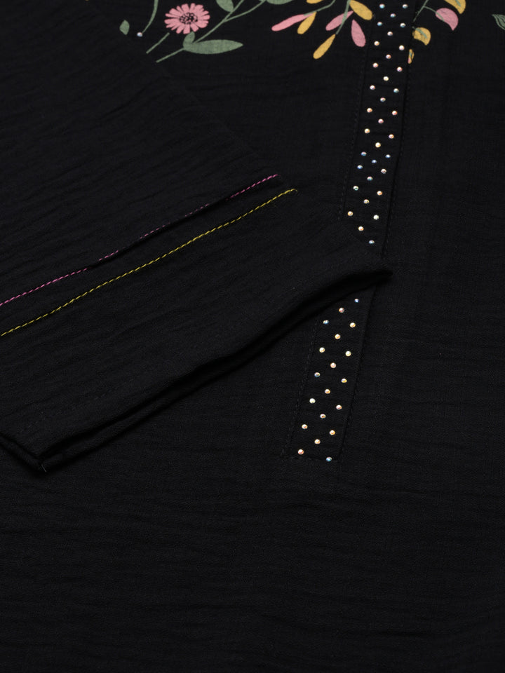 Neerus Black Straight Straight Cotton Kurtas