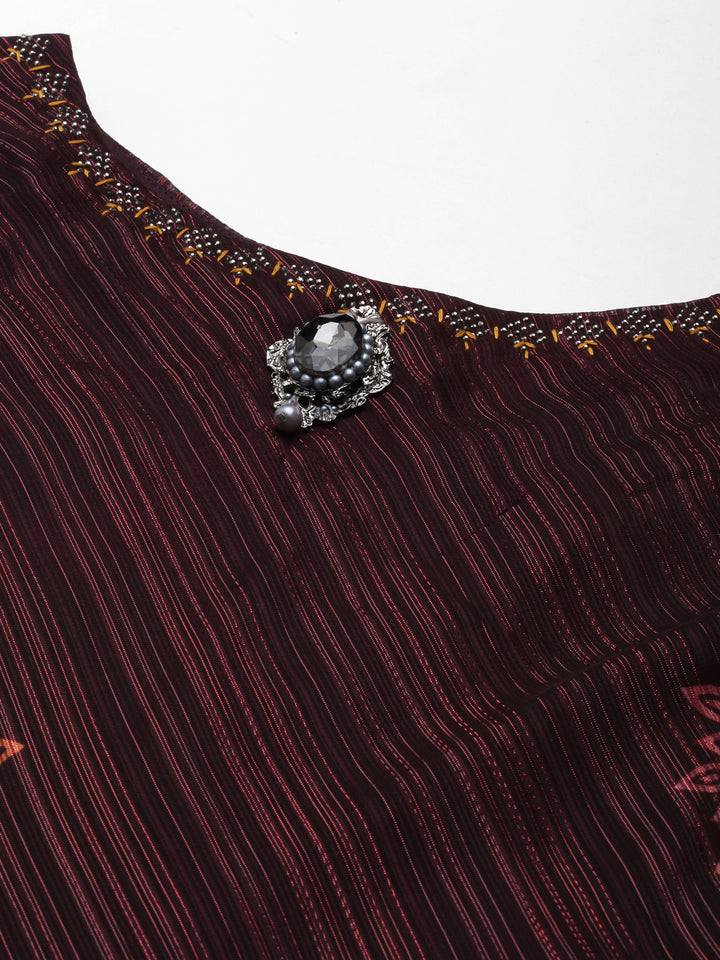 Neerus Maroon Straight Casual Printed Gown