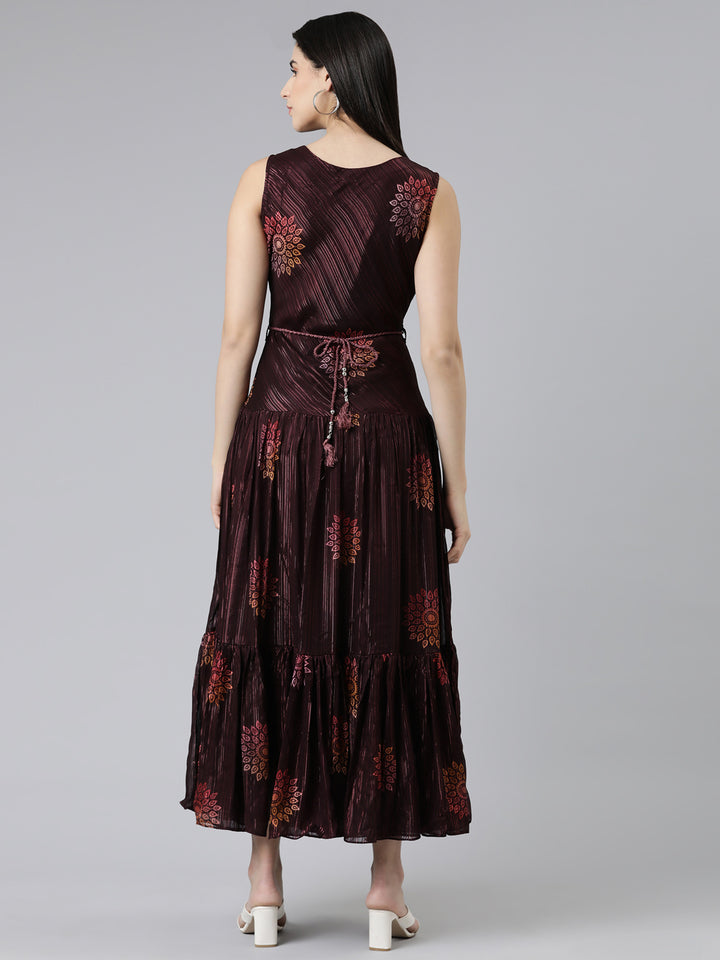Neerus Maroon Straight Casual Printed Gown