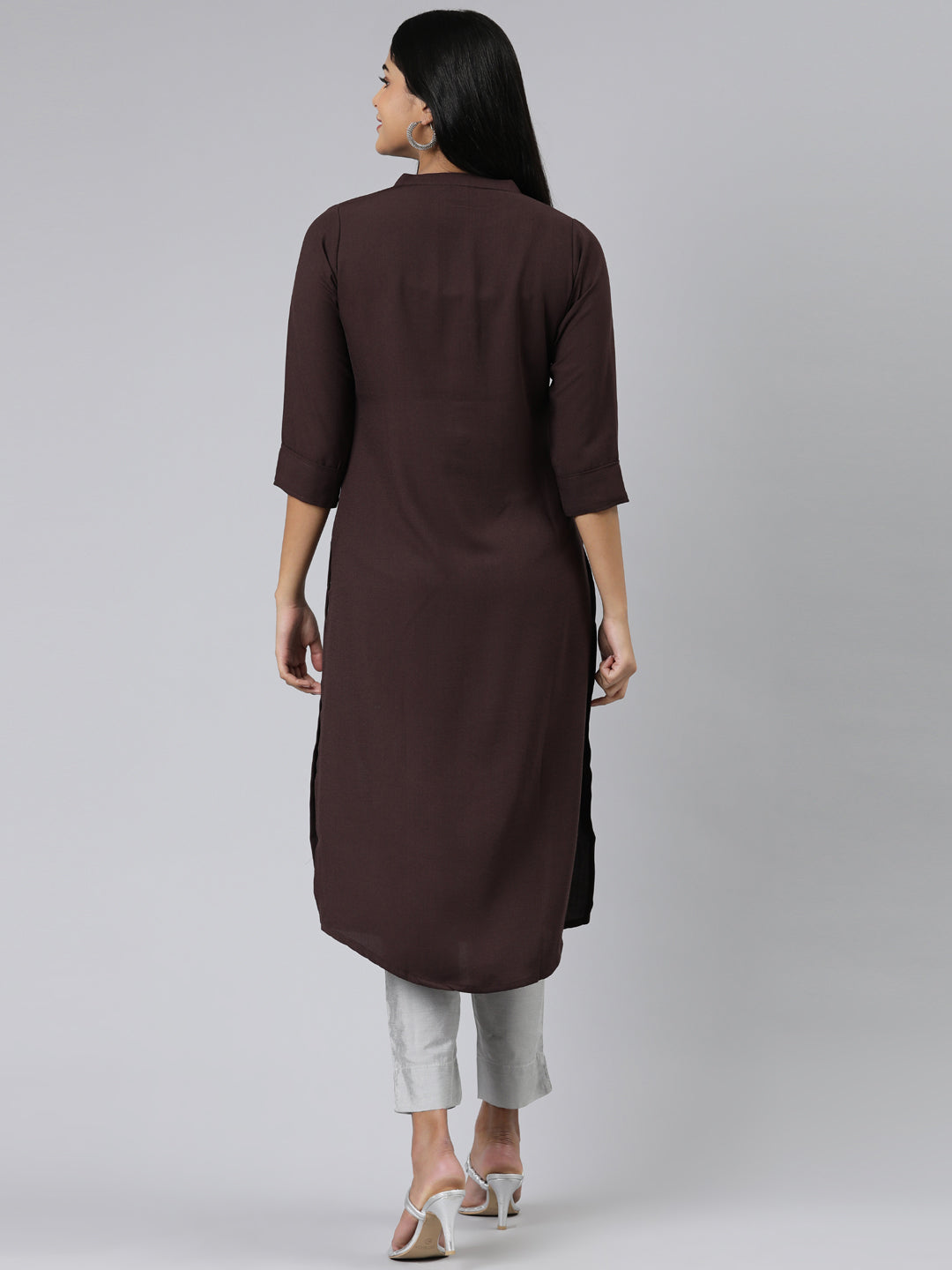 Neerus Purple Straight Solid Viscose Rayon Kurtas