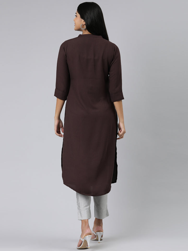 Neerus Purple Straight Solid Viscose Rayon Kurtas