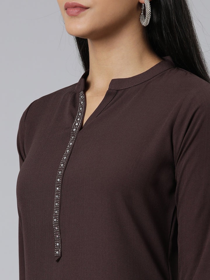 Neerus Purple Straight Solid Viscose Rayon Kurtas