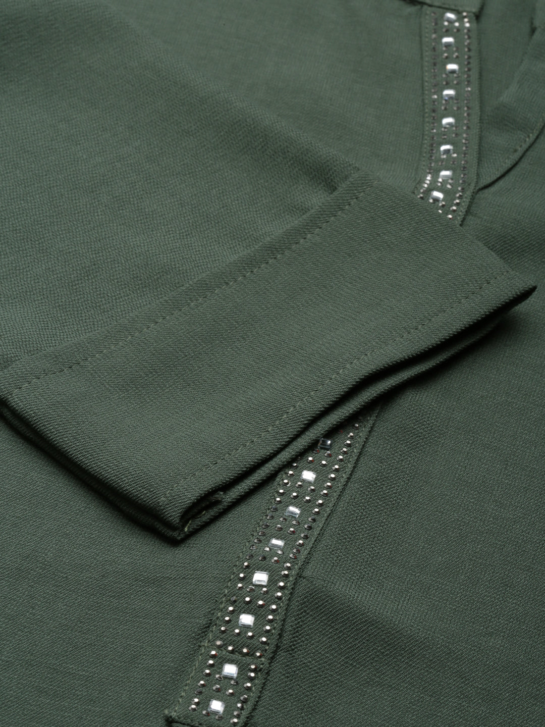 Neerus Green cotton embellished kurti mandarin collar - detail view 2