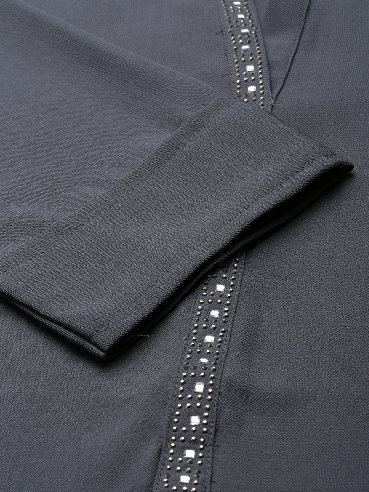 Neerus Grey Straight Solid Viscose Rayon Kurta