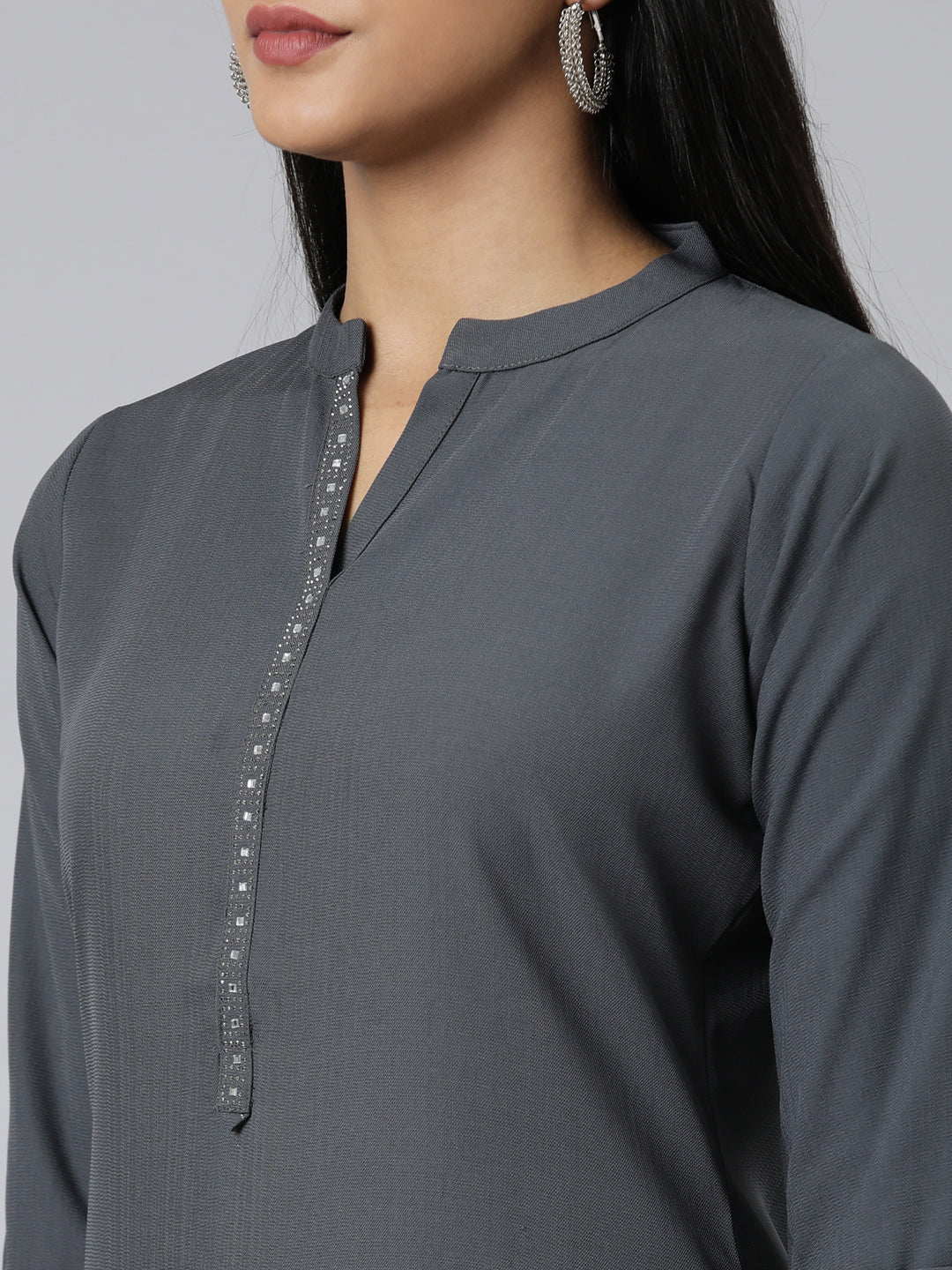 Neerus Grey Straight Solid Viscose Rayon Kurta