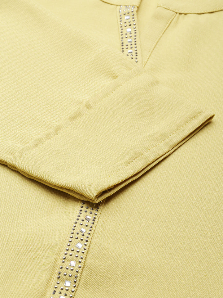 Neerus Green viscose rayon solid straight kurti - detail view 2