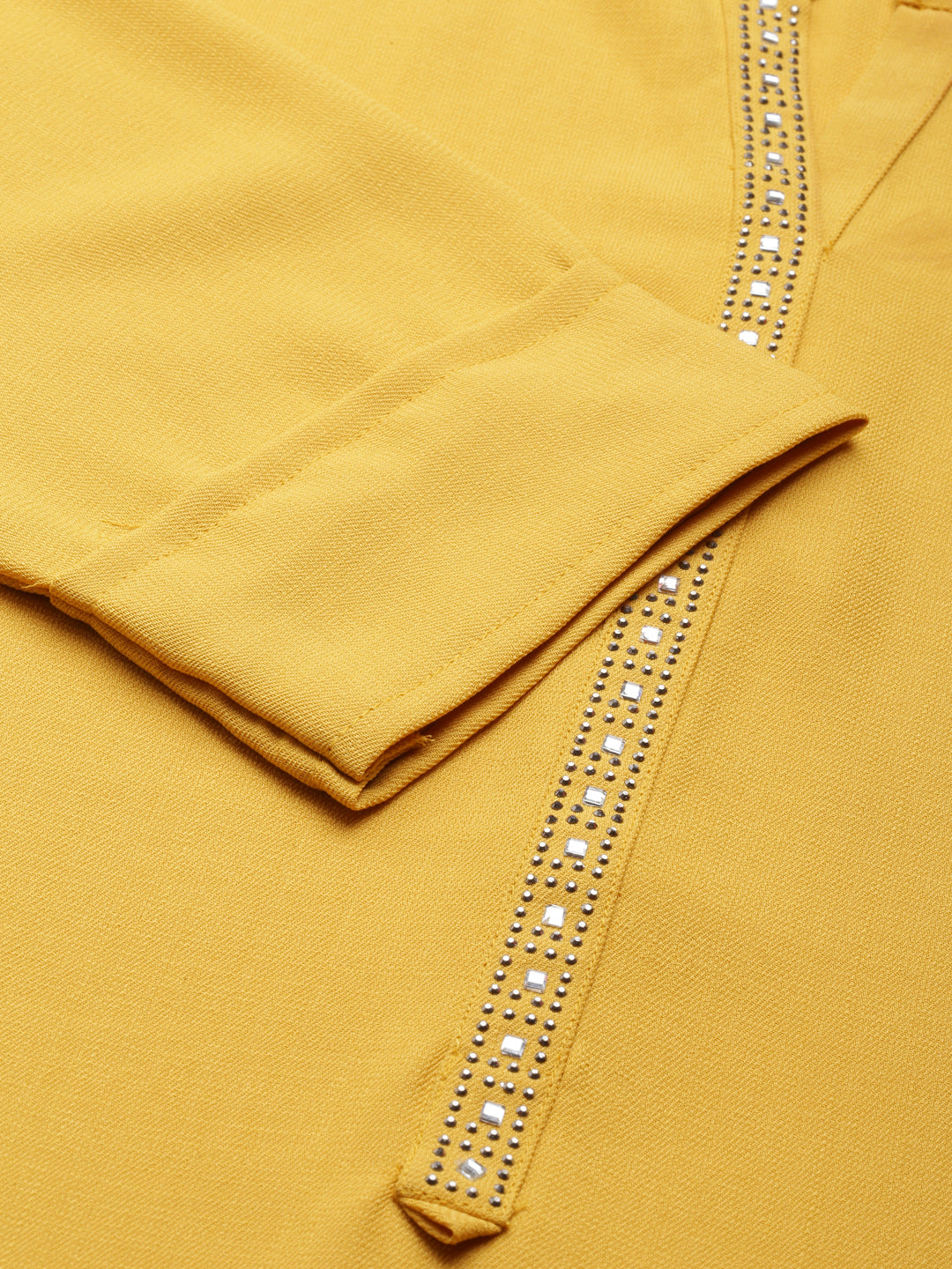 Neerus Yellow cotton embellished kurti mandarin collar - detail view 2