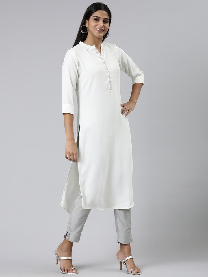 Neerus Off White Straight Solid Viscose Rayon Kurtas