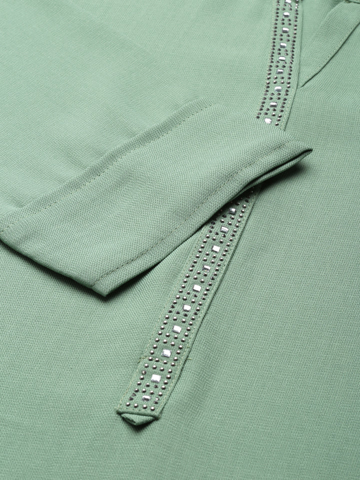 Neerus Green Straight Solid Viscose Rayon Kurtas