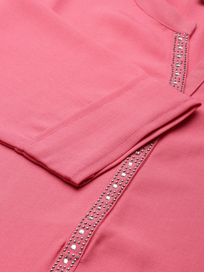 Neerus Pink Straight Solid Viscose Rayon Kurtas