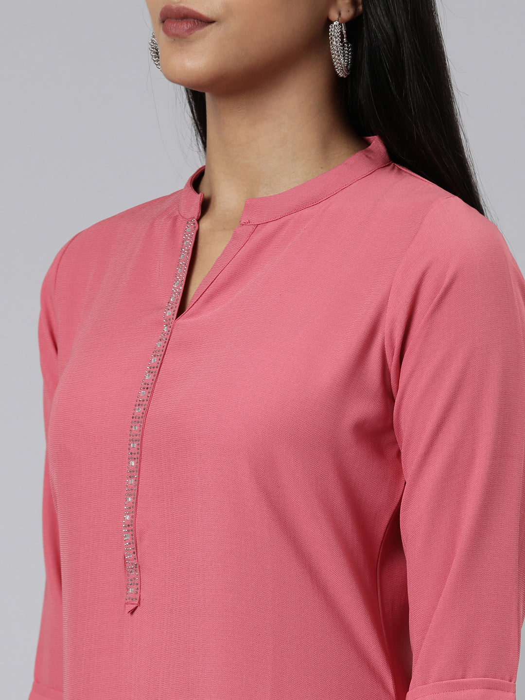 Neerus Pink Straight Solid Viscose Rayon Kurtas