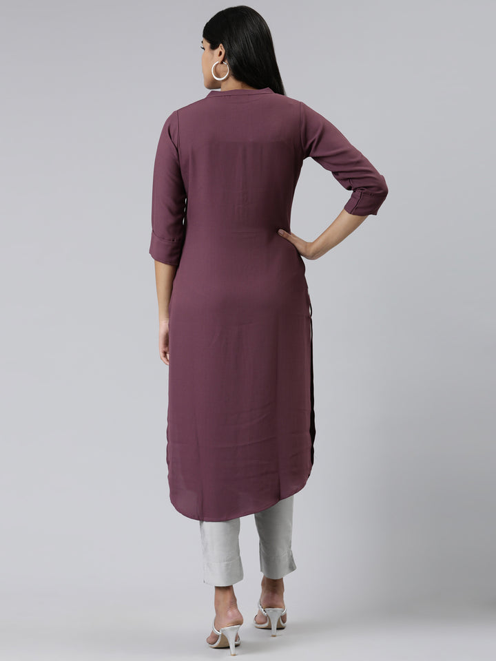 Neerus Maroon Straight Solid Viscose Rayon Kurta