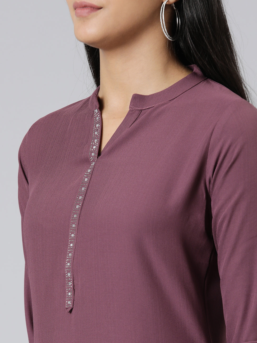 Neerus Maroon Straight Solid Viscose Rayon Kurta