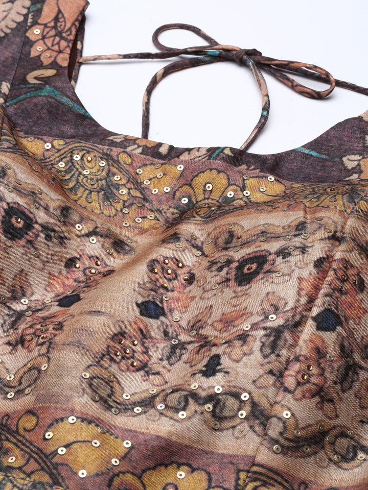 Neerus Brown Straight Casual Printed Maxi Dresses