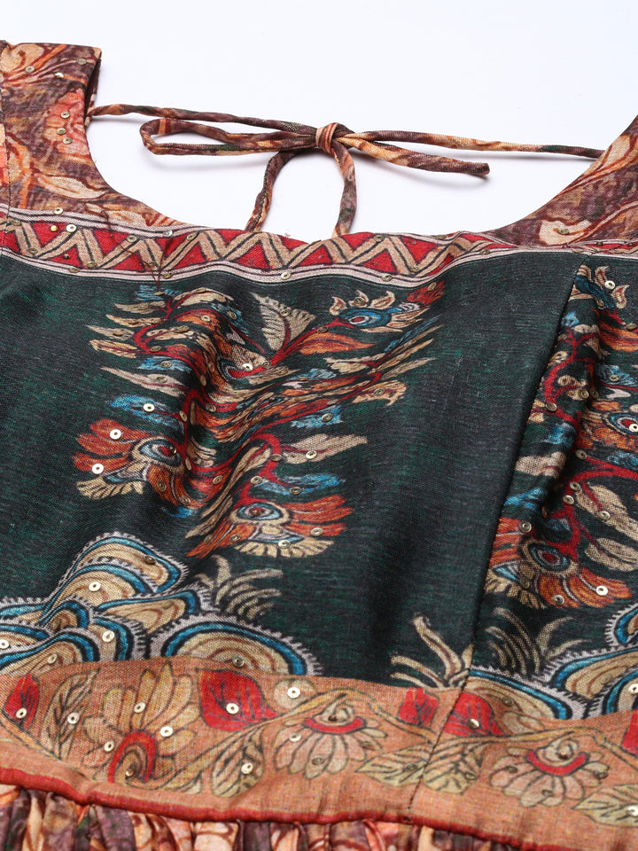 Neerus Rust Straight Casual Printed Maxi Dresses