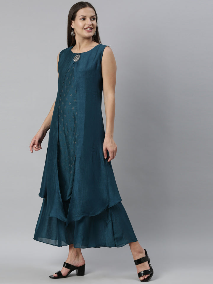 Neerus Blue silk kurta for women - side view