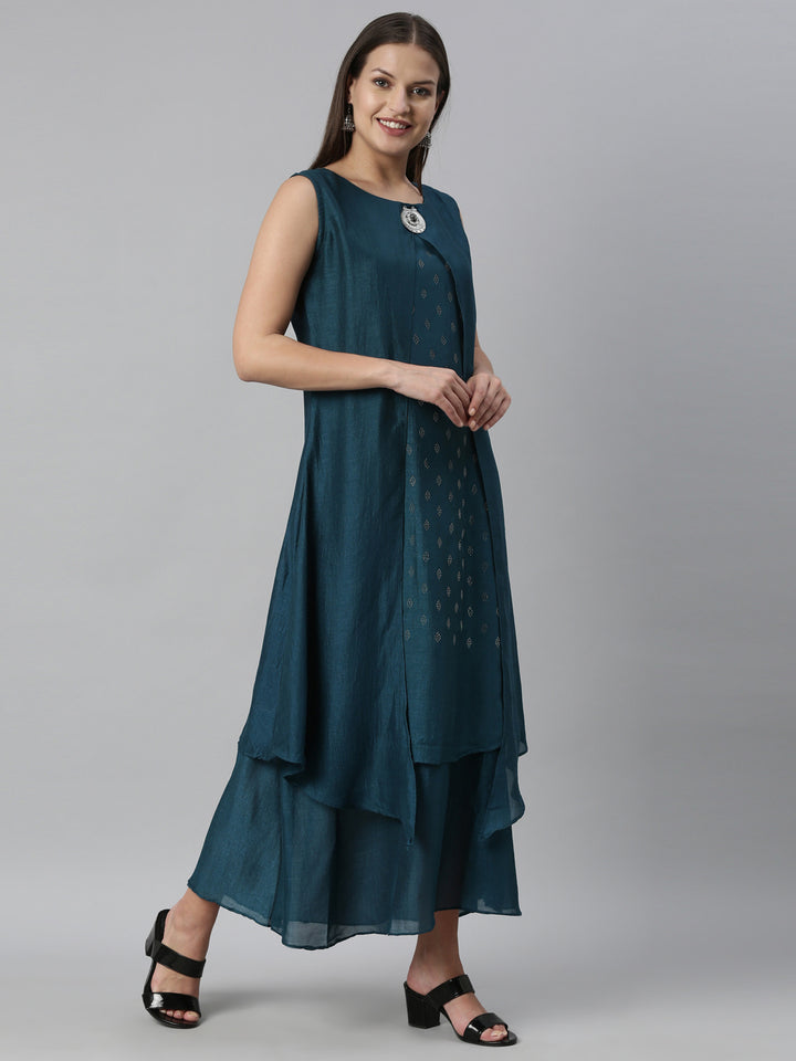 Neerus Blue silk kurta for women - detail view 1