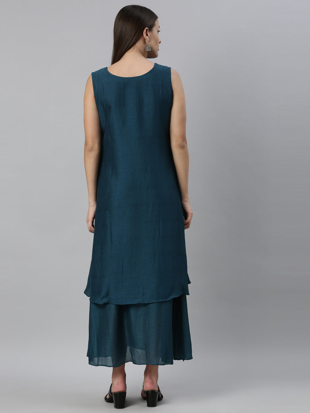 Neerus Blue silk kurta for women - detail view 2