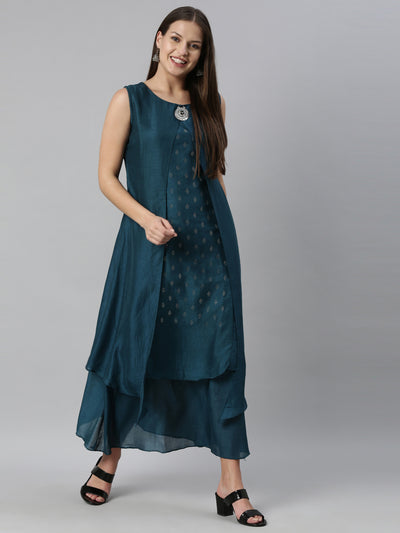 Neeru'S Peacock Color Silk Fabric Kurta