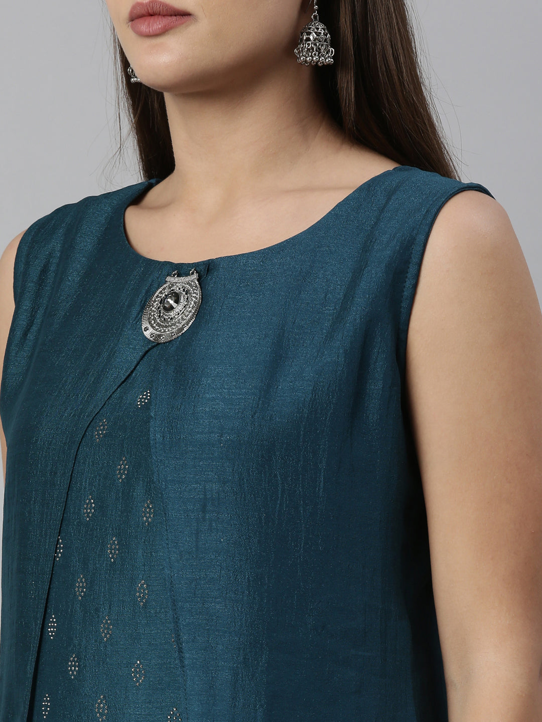 Neerus Blue silk kurta for women - detail view 4