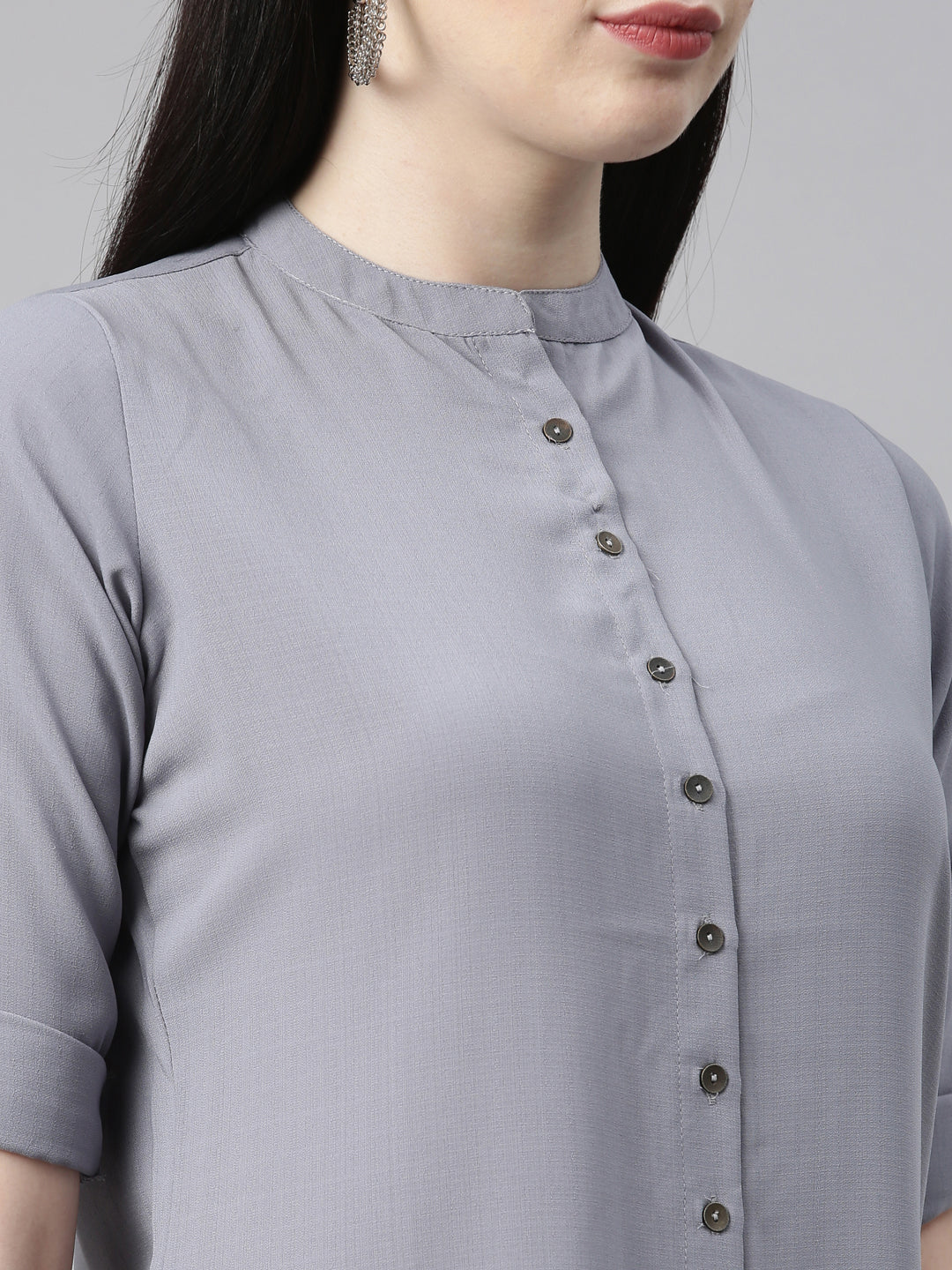 Neeru'S Grey Color, Slub Rayon Fabric Tunic