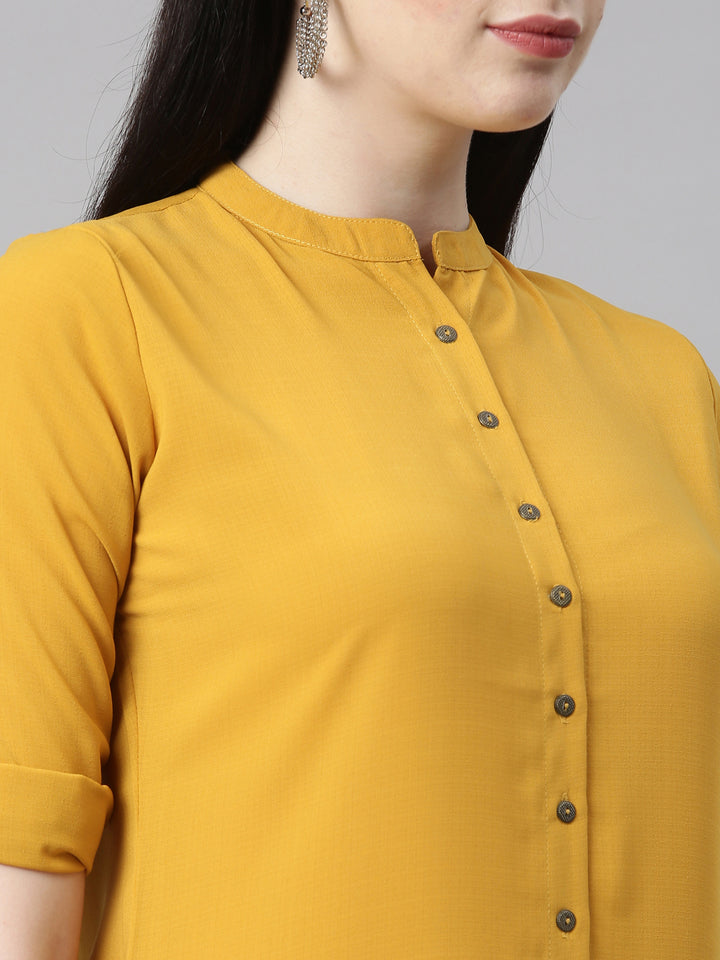 Neerus Yellow rayon solid kurta - detail view 5