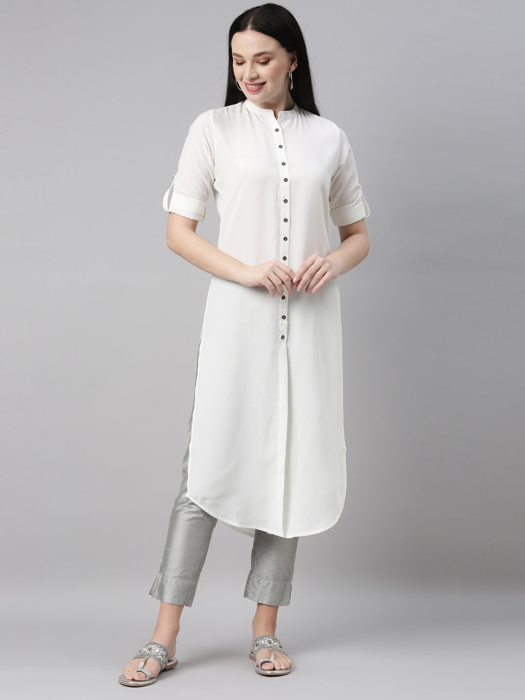Neeru's Off White Color Slub Rayon Fabric Kurta