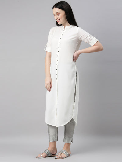 Neeru's Off White Color Slub Rayon Fabric Kurta