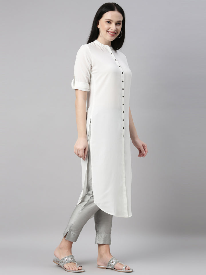 Neerus White rayon solid kurta - detail view 1