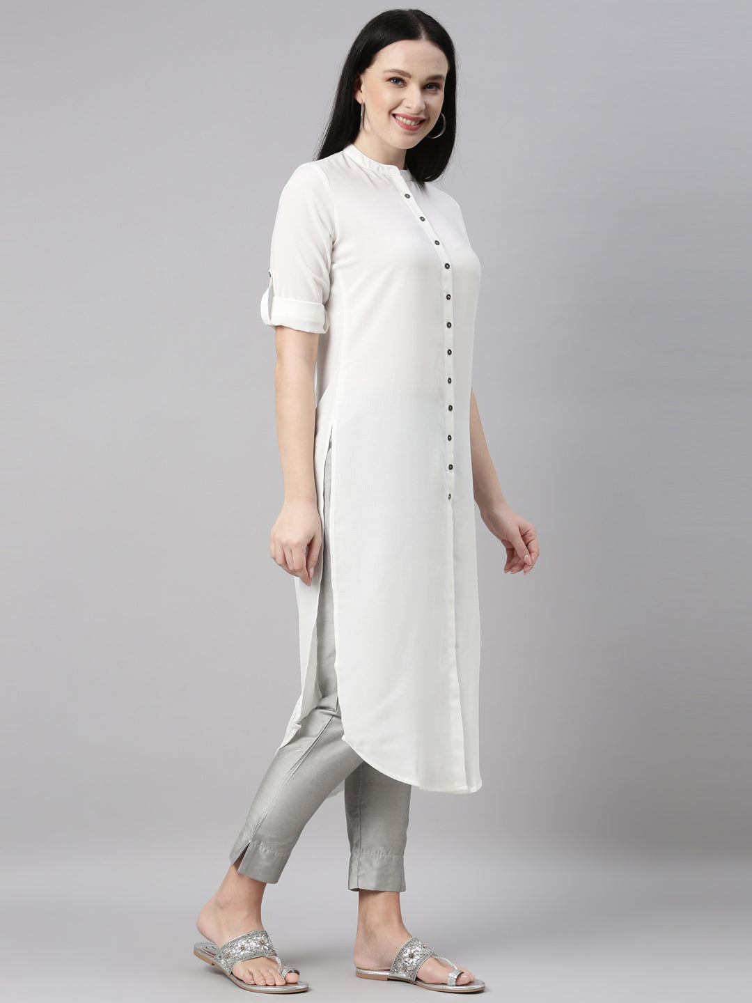 Neeru's Off White Color Slub Rayon Fabric Kurta