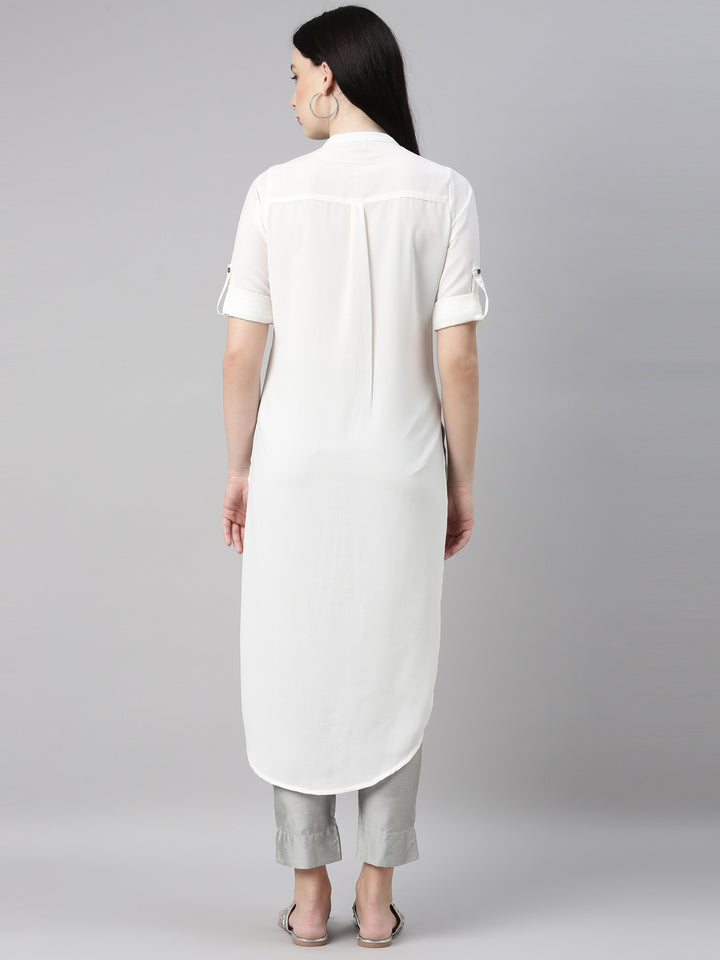 Neerus White rayon solid kurta - detail view 2