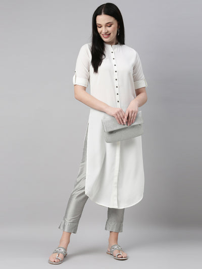 Neeru's Off White Color Slub Rayon Fabric Kurta