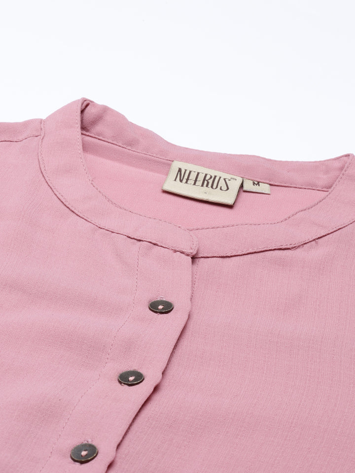 Neerus Onion Color Slub Rayon Fabric Kurta