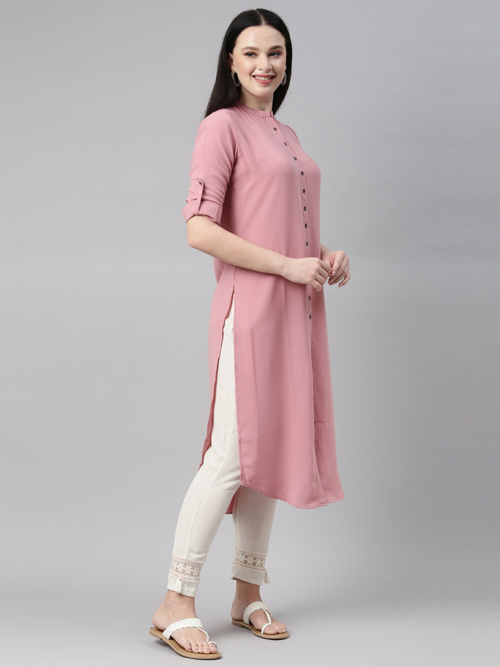 Neerus Onion Color Slub Rayon Fabric Kurta