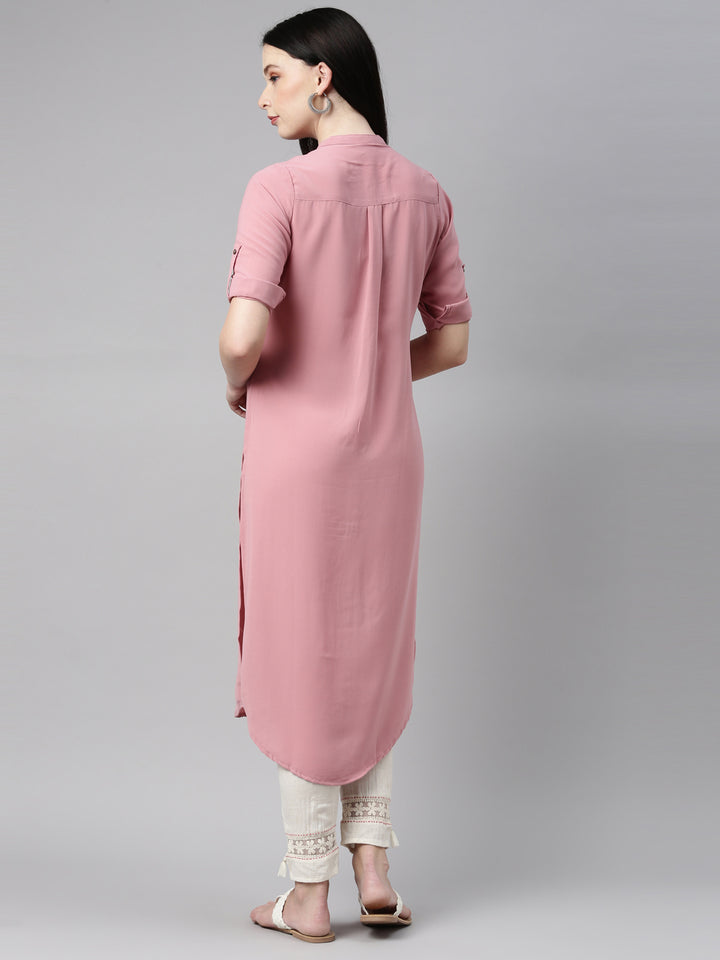 Neerus Onion Color Slub Rayon Fabric Kurta