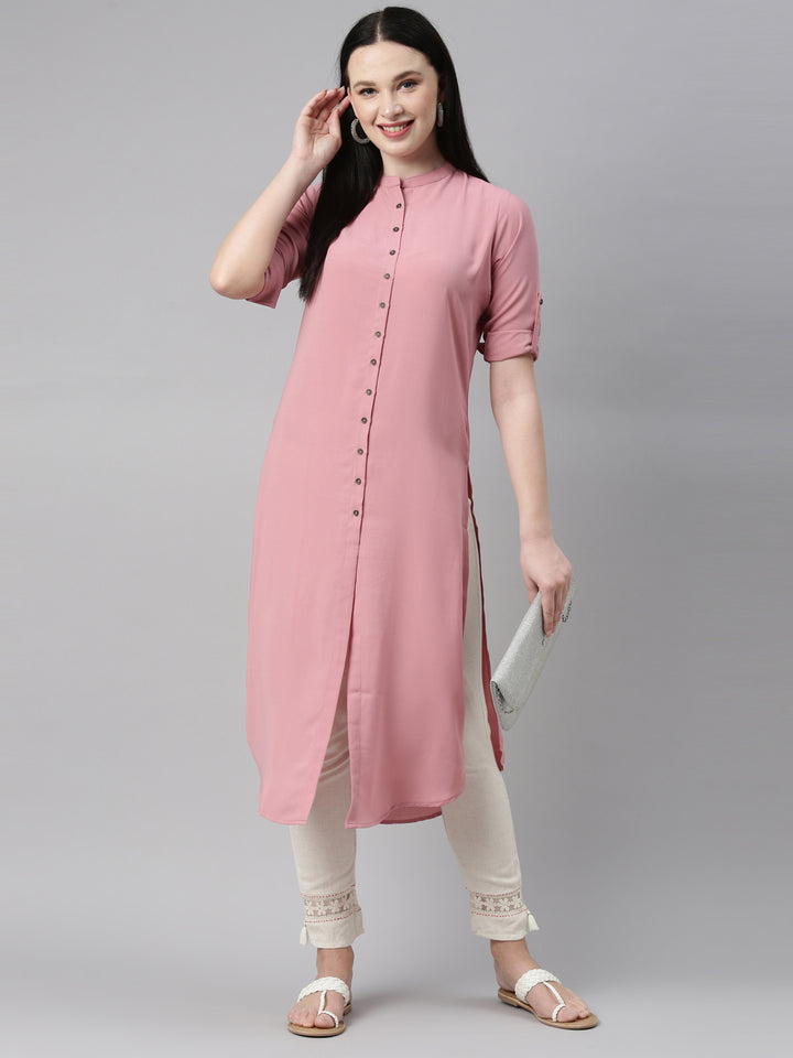 Neerus Onion Color Slub Rayon Fabric Kurta