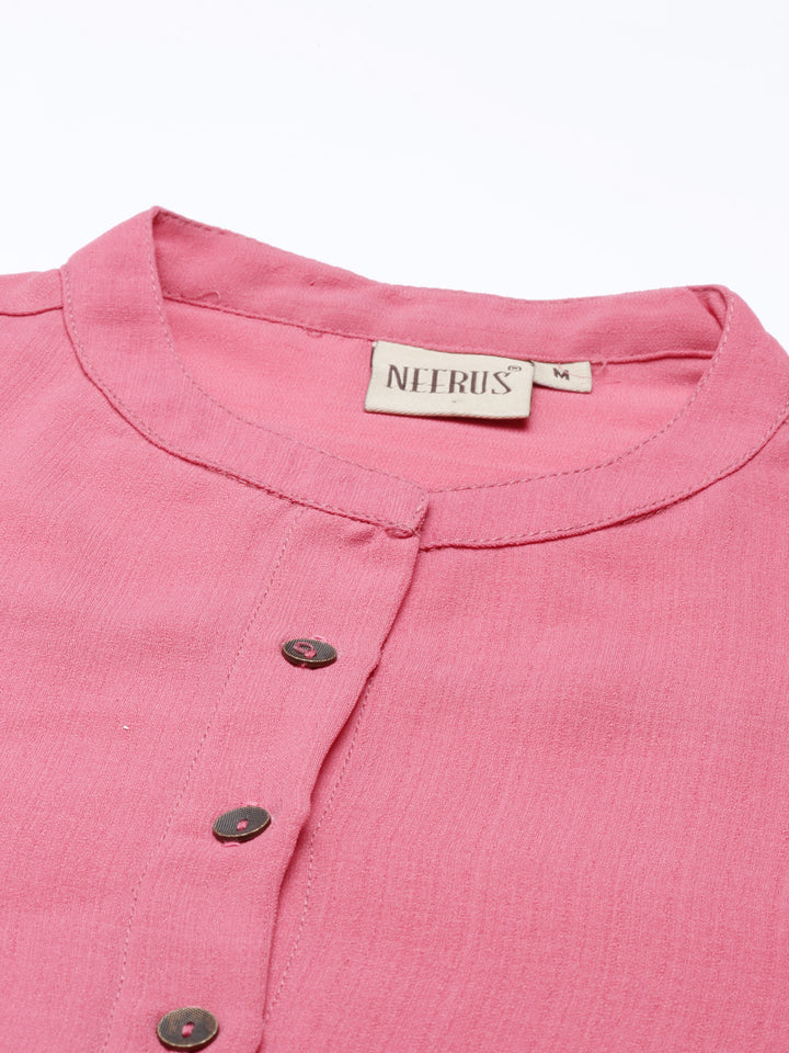 Neerus Orange rayon solid kurta - back view